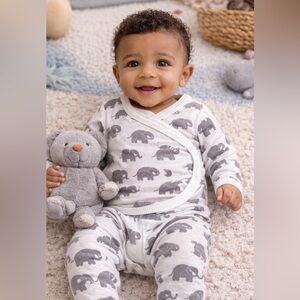 Gray Elephant Print Baby Outfit
